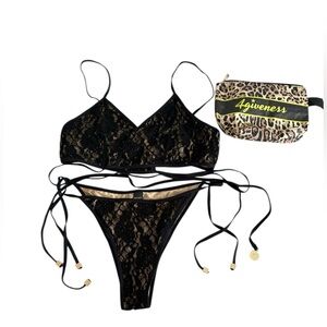 Italian Lace Black and Gold Strappy Wrap Bikini BRAND NEW